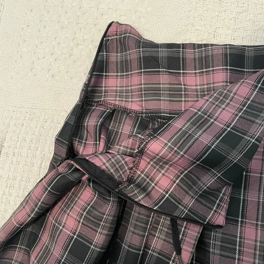 Romwe small schoolgirl plaid lace tie mini skirt cosplay SK 3467